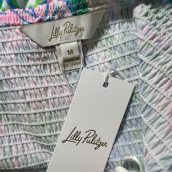 Lilly Pulitzer white multicolor floral smocked short dress Just A Pinch Jilly M - Picture 6 of 9